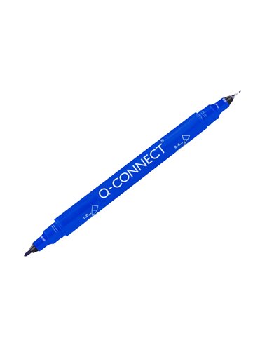 Marqueur permanent q-connect pointe double 1mm et 0,4 mm coloris bleu.