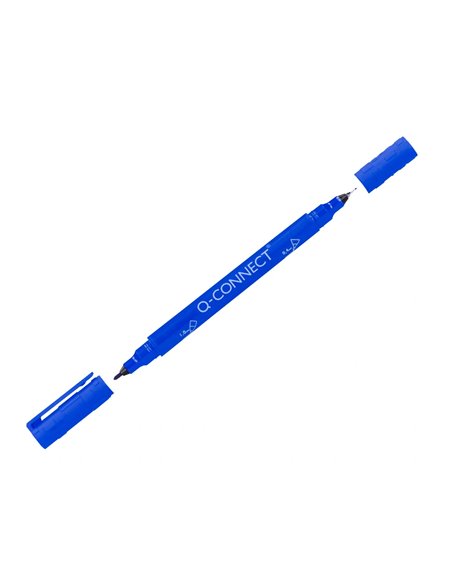 Marqueur permanent q-connect pointe double 1mm et 0,4 mm coloris bleu.