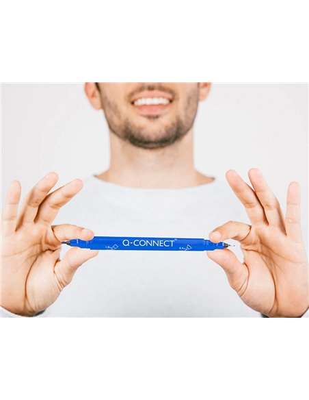 Marqueur permanent q-connect pointe double 1mm et 0,4 mm coloris bleu.