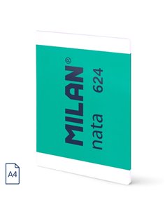 Cahier collé Milan Nata 624, format A4, quadrillé 5 x 5 mm, 48 feuilles de 95 g/m², microperforé, vert