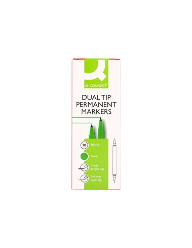 Marqueur permanent q-connect pointe double 1mm et 0,4 mm coloris vert.
