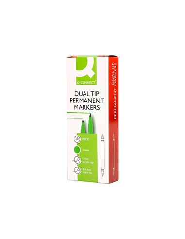 Marqueur permanent q-connect pointe double 1mm et 0,4 mm coloris vert.