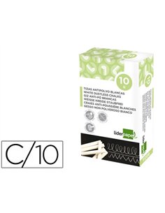 Craie liderpapel enrobée ronde anti-poussière tracé écriture douce hypoallergénique coloris blanc boîte 10 unités.