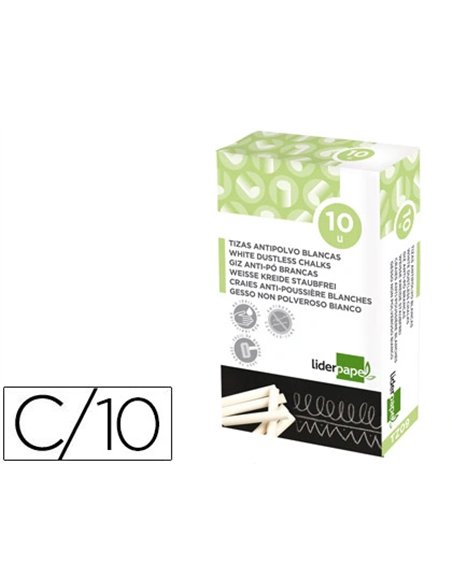 Craie liderpapel enrobée ronde anti-poussière tracé écriture douce hypoallergénique coloris blanc boîte 10 unités.