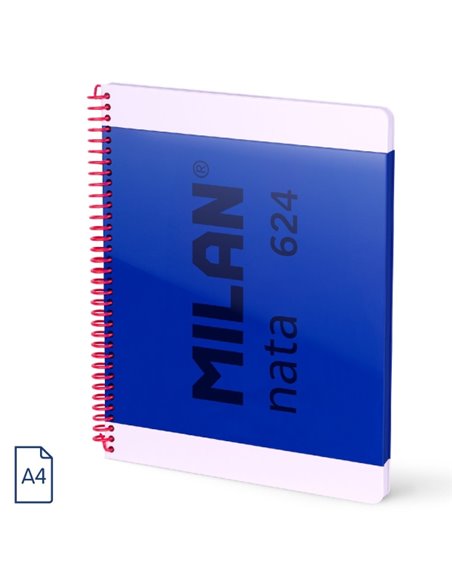 Cahier à spirale Milan Nata 624, format A4, quadrillé 5 x 5 mm, 80 feuilles de 95 g/m², microperforé, 4 trous, bleu