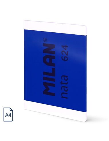 Cahier collé Milan Nata 624, format A4, quadrillé 5 x 5 mm, 48 feuilles de 95 g/m², microperforé, bleu