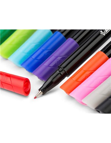 Stylo feutre bic intensity pointe fine corps noir verni couleurs rose clair lot 12 unites.