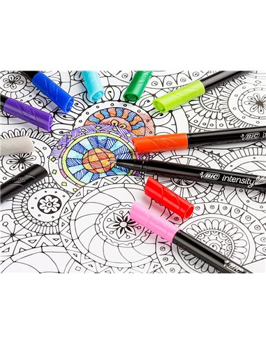 Stylo feutre bic intensity pointe fine corps noir verni couleurs rose clair lot 12 unites.