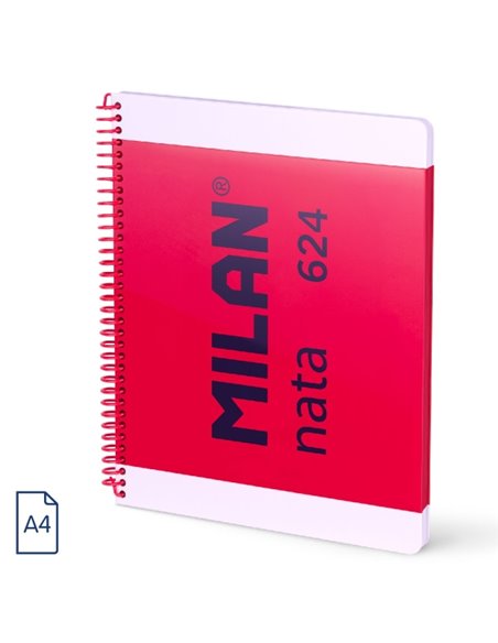 Cahier à spirale Milan Nata 624 A4 uni - 80 feuilles de 95 g/m² - Microperforé, 4 trous - Rose