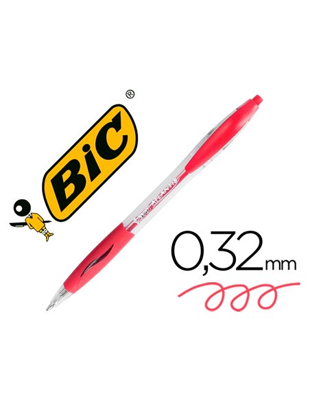 Stylo-bille bic atlantis écriture moyenne 0.5mm encre douce bille réctractable corps cristal clip grip préhension rouge.