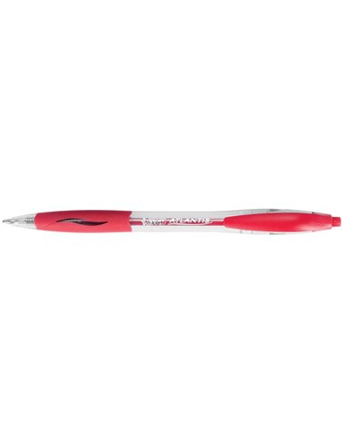Stylo-bille bic atlantis écriture moyenne 0.5mm encre douce bille réctractable corps cristal clip grip préhension rouge.