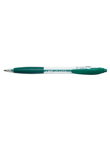 Stylo-bille bic atlantis écriture moyenne 0.5mm encre douce bille réctractable corps cristal clip grip préhension vert.