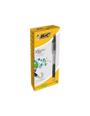 Porte-mine bic velocity 0.7mm corps transparent canon rétractable gomme capuchon protecteur amortisseur anti-casse mine.