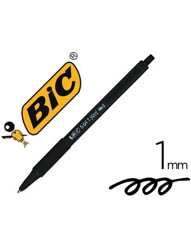 Stylo-bille bic soft feel pointe moyenne 1mm rétractable clip grip corps caoutchouc couleur noir.