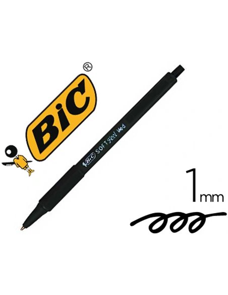 Stylo-bille bic soft feel pointe moyenne 1mm rétractable clip grip corps caoutchouc couleur noir.