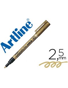 Marqueur artline permanent pointe large biseautée 2.5mm tous supports corps métal encre pigmentée résiste eau couleur or.