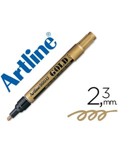 Marqueur artline permanent pointe moyenne conique 2.3mm tous supports corps métal encre pigmentée résiste eau couleur or.