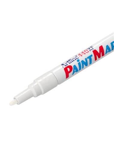 Marqueur artline permanent paint marker 440 pointe fine conique 1.2mm encre pigmentée base d'huile coloris blanc.