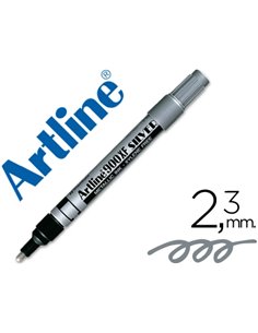 Marqueur artline permanent pointe moyenne conique 2.3mm tous supports corps métal encre pigmentée résiste eau argent.