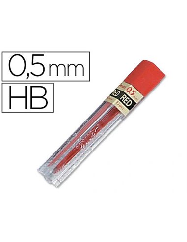 Mine pentel 0.5mm hb coloris rouge étui 12 unités.
