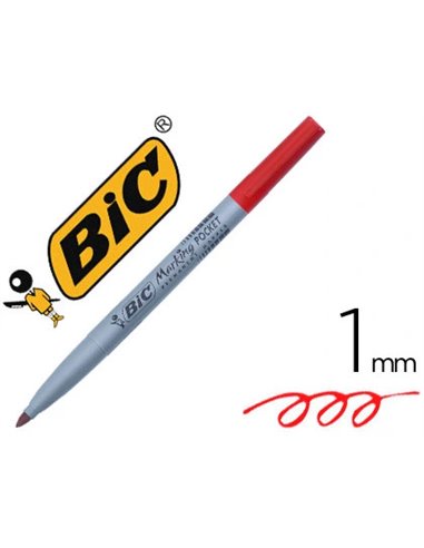 Marqueur bic permanent marking 1445 tracé 1mm encre base alcool inodore corps plastique multiusage coloris rouge.