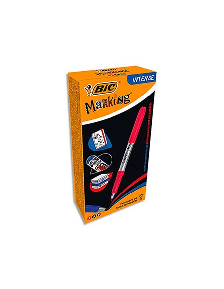 Marqueur bic permanent marking 1445 tracé 1mm encre base alcool inodore corps plastique multiusage coloris bleu.