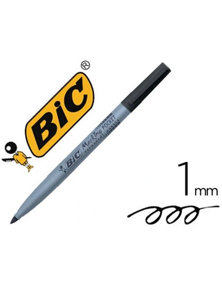 Marqueur bic permanent marking 1445 tracé 1mm encre base alcool inodore corps plastique multiusage coloris noir.
