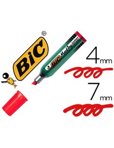 Marqueur bic permanent onyx marker 1481 pointe biseautée tracé 4/7mm tous supports corps métal rouge.