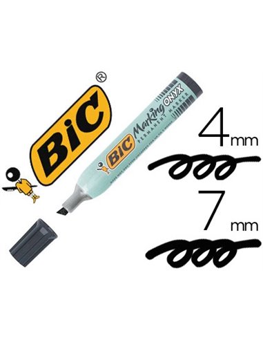 Marqueur bic permanent onyx marker 1591 pointe biseautée tracé 4/7mm tous supports corps métal grande contenance noir.