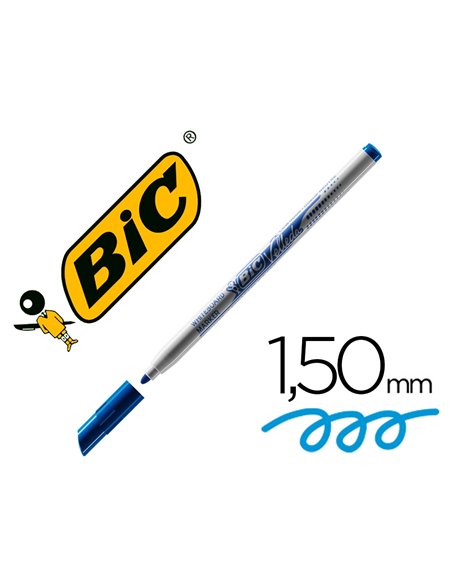 Marqueur bic velleda 1721 effaçable pointe ogive 1mm encre alcool sans odeur corps plastique bleu.