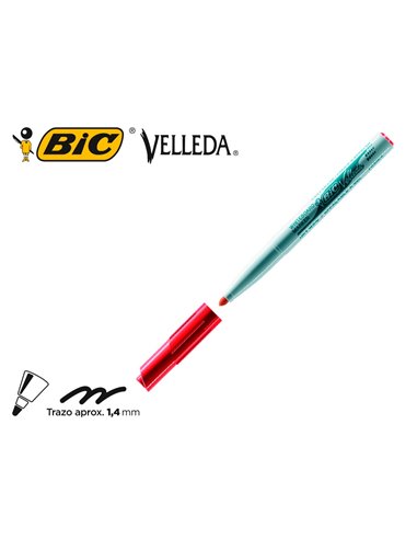 Marqueur bic velleda 1741 effaçable pointe ogive tracé 2mm encre cétone format stylo grande longévité rouge.
