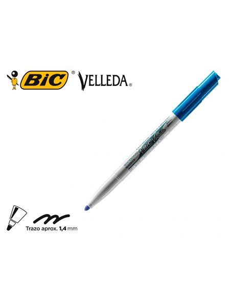 Marqueur bic velleda 1741 effaçable pointe ogive tracé 2mm encre cétone format stylo grande longévité bleu.