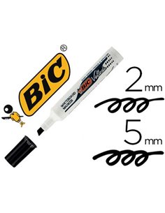 Marqueur bic velleda 1791 effaçable pointe biseautée tracé 2/5mm corps plastique encre cétone noir.