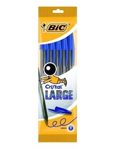 Lot de 5 stylos à bille Bic Cristal - Pointe ronde 1,6 mm - Trait 0,6 mm - Encre à l'huile - Bleu
