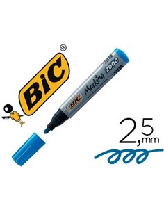 Marqueur bic permanent marking 2000 pointe ogive tracé 2.5mm corps plastique encre base alcool coloris bleu.