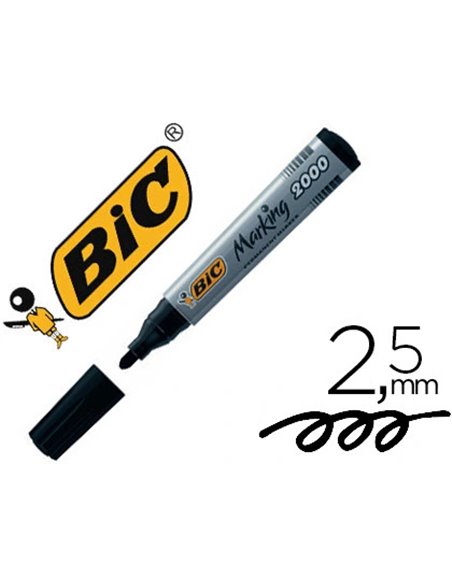 Marqueur bic permanent marking 2000 pointe ogive tracé 2.5mm corps plastique encre base alcool coloris noir.