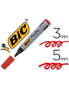 Marqueur bic permanent marking 2300 pointe biseautée tracé 3/5mm corps plastique encre base alcool coloris rouge.