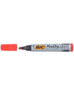 Marqueur bic permanent marking 2300 pointe biseautée tracé 3/5mm corps plastique encre base alcool coloris rouge. 2