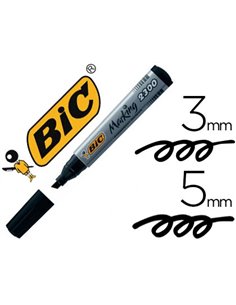 Marqueur bic permanent marking 2300 pointe biseautée tracé 3/5mm corps plastique encre base alcool coloris noir.