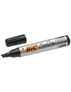Marqueur bic permanent marking 2300 pointe biseautée tracé 3/5mm corps plastique encre base alcool coloris noir. 2