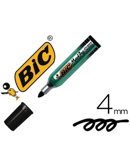 Marqueur bic permanent onyx marker 1482 pointe ogive tracé 4mm tous supports corps métal noir.