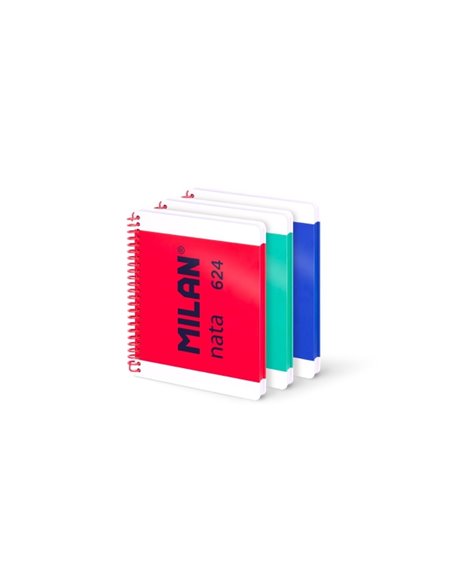 Milan Nata 624 Lot de 3 cahiers à spirales unis A5 - 80 feuilles de 95 g/m² - Microperforé, 4 trous - Couleurs assorties