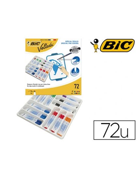 Marqueur bic velleda 1721 effaçable pointe ogive 1mm encre alcool sans odeur corps plastique coffret scolaire 72 feutres.