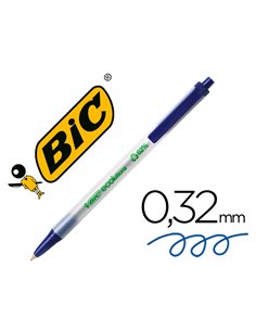 Stylo-bille bic écolutions clic stic recyclé écriture moyenne 0.5mm encre douce rétractable coloris bleu.