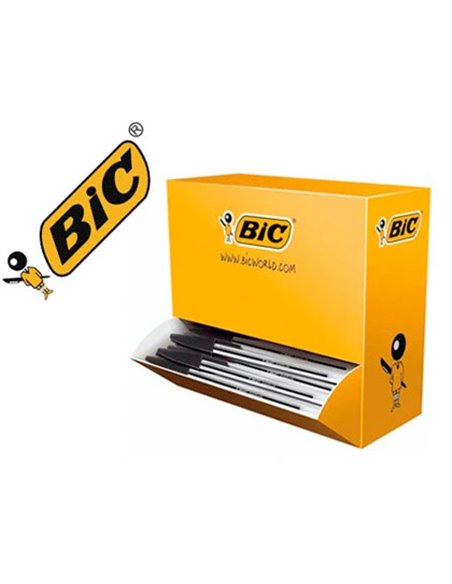 Stylo-bille bic cristal écriture moyenne 0.5mm encre classique noire bille indéformable pack économique 100 unités.