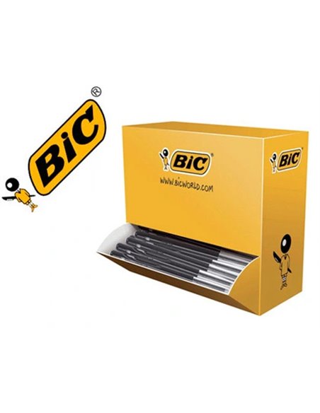 Stylo-bille bic m10 clic écriture moyenne 0.5mm rétractable côté stylo couleur noir pack économique 100 unités.