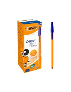Stylo-bille bic cristal corps hexagonal orange transparent encre bleue visible pointe fine 0,8mm pack 90 + 10un.