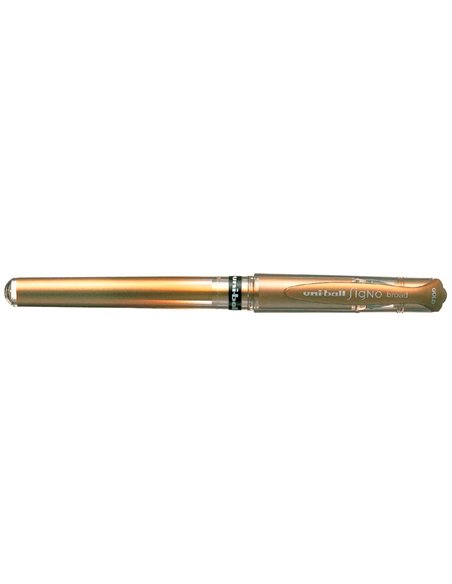 Stylo-bille uniball signo broad écriture large 0.8mm pointe 1mm grip caoutchouc encre gel résistante eau lumière or.