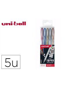 Pochette uniball signo roller encre gel ecriture moyenne coloris metallise or / argent / bronze / bleu / rouge 5.
