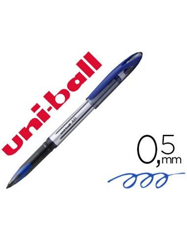 Roller uniball air encre liquide résistante pointe moyenne tracé 0.5mm coloris bleu.